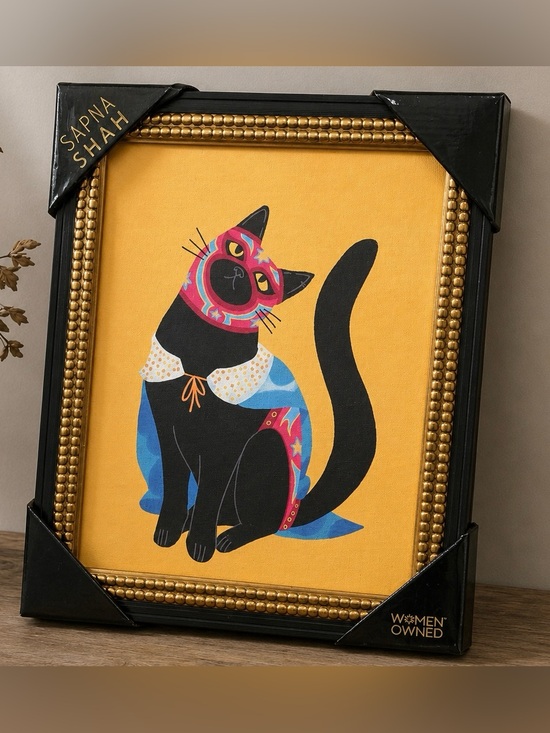 Sapna Shah Other - SAPNA SHAH Colorful Cat with Cape and Mask Art Print viral